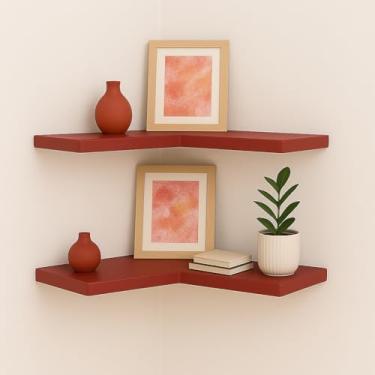 Imagem de Kit prateleira de canto cantoneira em L - 2 unidades em MDF para Quartos, Cozinhas e Salas, Organização Prática e Espaçosa para Objetos e Decorações(Vermelho)