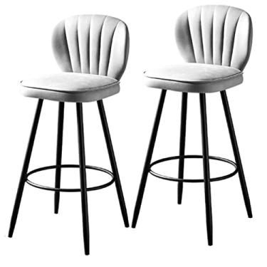 Imagem de Banquetas de metal giratórias de 360° com encosto, conjunto de 2 cadeiras de bar estofadas ajustáveis, bancos de bar com altura de balcão sem braços com perna de metal preto