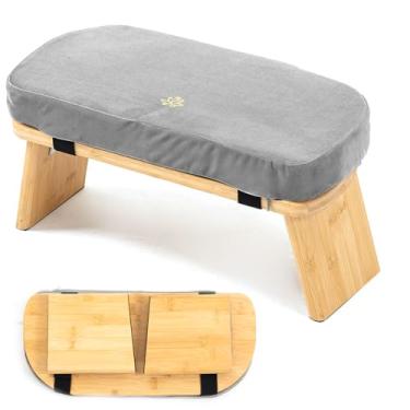 Imagem de Estleys Banco de meditação, banco de meditação de bambu, banco dobrável de meditação de ajoelho, banco de oração Seiza, banco de oração com almofada de meditação, banco de joelhos (cinza)