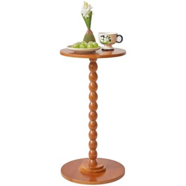 Imagem de Aibiju Mesa auxiliar redonda, mesa de cabeceira moderna com perna de madeira maciça para espaços pequenos, sala de estar e quarto, madeira de cerejeira YD-RST001C