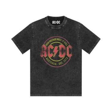 Imagem de Camiseta Masculina Estampada AC/DC Band, Lavada, Retro, Manga Curta, C