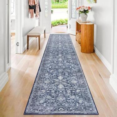 Imagem de KILOCOCO Tapete de corredor 6 x 35 cm impresso vintage floral tapete lavável corredor de cozinha macio antiderrapante corredor de pilha baixa para corredores tapete de lavanderia tapete boho