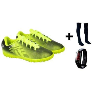 Imagem de Chuteira Society Costurado Adulto UZ+ Meião + Relógio, Amarelo, 43