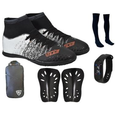 Imagem de Chuteira Futsal Botinha Cano Alto Costurada + Meião Caneleira Bolsa de