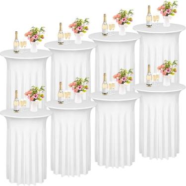 Imagem de Kochorie 8 peças de saia redonda para mesa de coquetel, 81 x 109 cm, elastano elástico, toalha de mesa para casamento, bar, banquete, festa (branca)