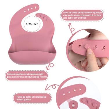Imagem de Talheres Bebê Silicone 6 Peças Kit Talheres Infantil Com Ventosa Canudo Colher Babador Garfo Rosa