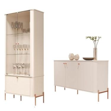 Imagem de Conjunto Cristaleira e Aparador Buffet Tucupí com 3 Portas Off White/bronze