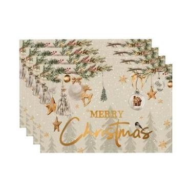 Imagem de Sousplats De Natal Em Linho Com Estampa De Papai Noel 20x25cm Decoraçã