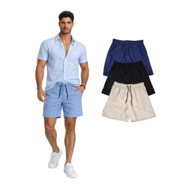 Imagem de Kit Com 3 Bermuda Linho Premium Masculina Com Cordão-Masculino