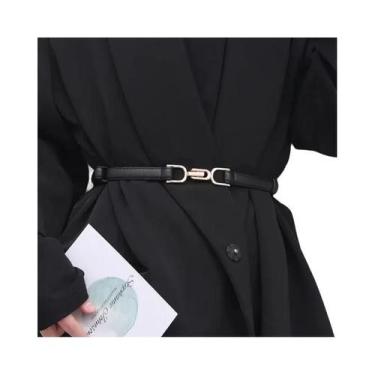 Imagem de Cinto Feminino Ajustável De Couro PU Fino Com Fivela Dourada Vintage D