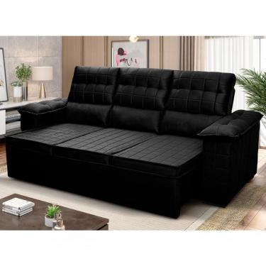 Imagem de Sofá Retrátil Reclinável 4 Lugares Com Molas 2,30m Quantum Suede Velut Preto - King House