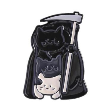 Imagem de Broches De Esmalte De Halloween Com Gato Fantasma Branco E Crânio De A
