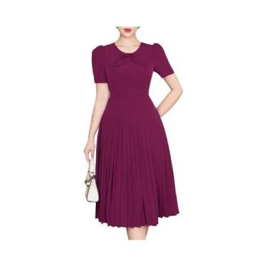 Imagem de Vestido Feminino Coreano De Comprimento Até O Joelho, Plissado, Linha 
