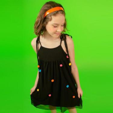 Imagem de Vestido Meia Malha e Tule c/ Pompons - Saia de Filó, 6, Estampado