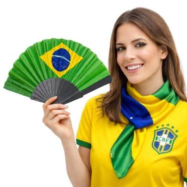 Imagem de Kit Lenço e Leque Bandeira Brasil para Torcida em Tecido e Plástico Ve