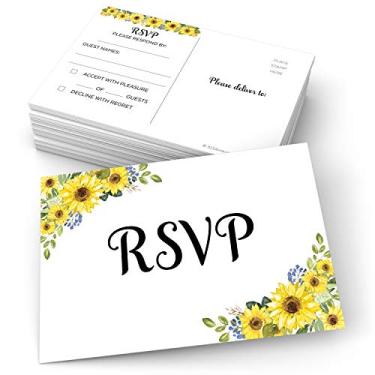Imagem de Cartão postal RSVP de girassol 321Done (conjunto de 50) branco grande 4x6, USPS Post Office Address Response Cards for Wedding, Bridal or Baby Show, Party Guest Count - Feito nos EUA - vintage rústico floral