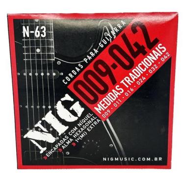 Imagem de Cordas Guitarra Profissional Nig 09-42 + palheta + corda extra E (mi) 