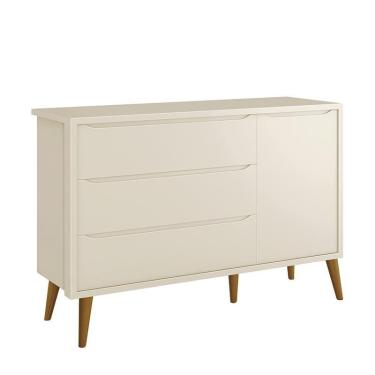 Imagem de Cômoda Infantil 1 Porta e 3 Gavetas Theo Retrô com Pés Amadeirado - Reller Móveis Areia Fosco