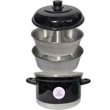 Imagem de Panela 3 em 1 Cozinha a vapor Legumes Pudim Alumínio Multiuso(PRETO LISO)