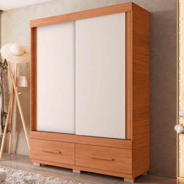 Imagem de Guarda Roupas Solteiro 2 Portas De Correr 2 Gavetas Malu Caemmun Freijó/Off White