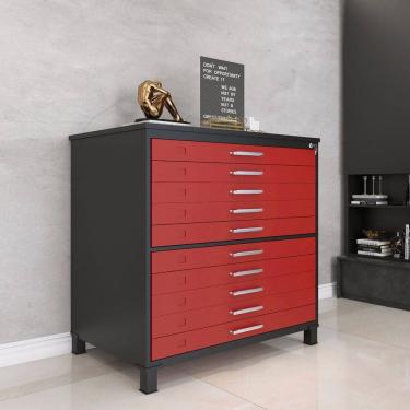 Imagem de Mapoteca 10 Gavetas 120,4cm X 122,3cm Aço Preto/Vermelho