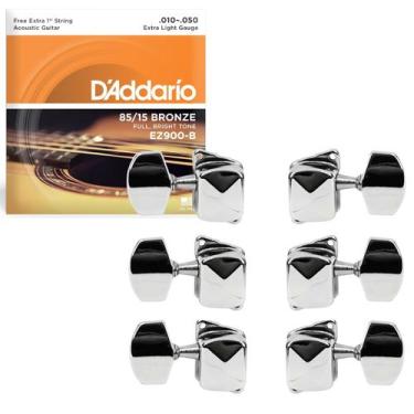 Imagem de Tarraxa p/ Violão Aço Folk Semi Blindada +Jogo de Cordas 010 - Mix Vis