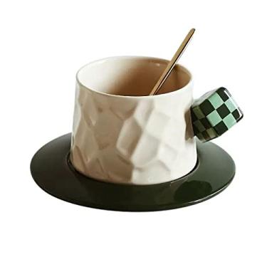 Imagem de GRFIT Caneca criativa formato irregular xícara de café e pires conjunto casa chá da tarde copo delicado com colher caneca de café (cor: branco)
