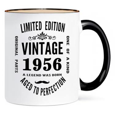 Imagem de ONRRI Caneca de café vintage de aniversário de 1956 de cerâmica de 325 ml, design envelhecido à perfeição, seguro para micro-ondas, ótimo presente de aniversário de 70 anos