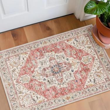 Imagem de Topllen Tapete de Área 2X3 Pequeno Tapete Lavável com Antiderrapante, Tapetes para Sala de Estar Tapete Vintage Tapete Tradicional, Tapete Fino Dobrável para Ambientes Internos Des (2'X3')