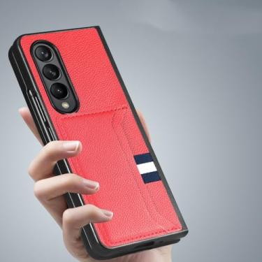 Imagem de Capa dobrável de couro para samsung galaxy z fold4 fold5 fold 5 4 fold3 fold2 fold 3 2 5g titular do cartão funda, vermelho, para samsung z fold 4