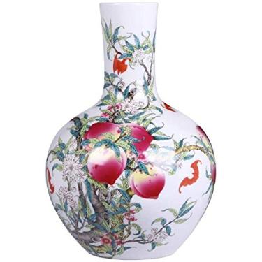 Imagem de Yalych Vaso de teto para casa cerâmica antiga pintada à mão padrão pastel decoração de casa chinesa decoração de casa branca decoração de casa (tamanho: 33 x 23 cm)