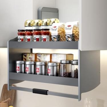 Imagem de Cesta de armário de parede tipo elevador tigela cesta de tempero cesta de cozinha de camada dupla cesta geral, cesta de tempero de armazenamento (W80cm)