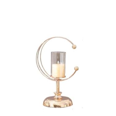 Imagem de CFGH6FDF Castiçal moderno de liga de vidro castiçal minimalista ornamento decorativo mesa de jantar suporte de vela suporte à luz de velas (pequeno)