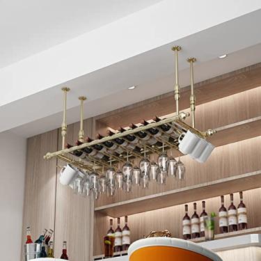 Imagem de Rack de vinho suspenso industrial, rack de armazenamento de taças de teto ajustável, rack de vinho de metal com gancho de vidro, rack de exibição de taças, prateleiras de decoração de casa vintage 120