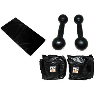 Imagem de Kit Colchonete Preto + Par de Caneleira Tornozeleira De Peso 2kgs Prof