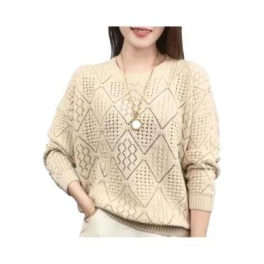 Imagem de Suéter Feminino De Tricô Vazado Para Primavera, Blusa Solta De Manga C