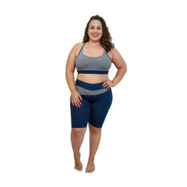 Imagem de Bermuda Running Life Com Bolso Plus Size - Azul Marinho e Cinza - G4-Feminino