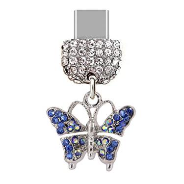Imagem de ELISE & FONDA TP155 Tipo-C porta de carregamento USB cristal antipoeira pingente pequena borboleta pingente de telefone celular charme para Samsung Galaxy/Huawei/OnePlus/Xiaomi/oppo telefones Android