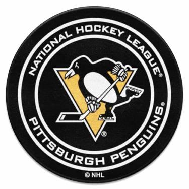 Imagem de FANMATS Tapete em forma de disco de hóquei Pittsburgh Penguins 10273 - 68,5 cm de diâmetro, design de disco de hóquei, tapete de acento para fãs de esportes - preto