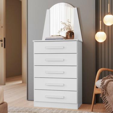 Imagem de Cômoda com 05 Gavetas e Espelho New Veneza Branco