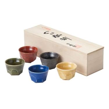 Imagem de Waraku Fuuka Xícara de saquê tradicional japonesa (conjunto de 5) vinho soju porcelana cor variedade de copos Sakazuki presentes (Sogi Goyo)
