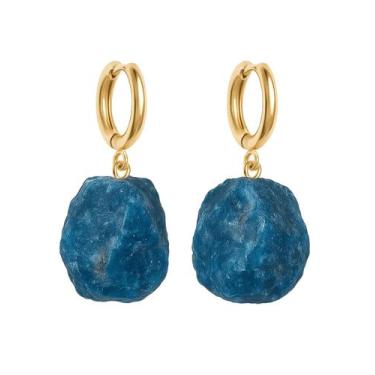 Imagem de Brinco de Argola Apatita - Cristal Natural, Banho Ouro 18k