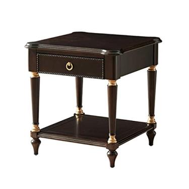 Imagem de URGDWEKJY Mesa central de madeira, mesa de canto quadrada de 58 cm com gaveta e prateleira aberta, mesa de centro pequena requintada para qualquer quarto e mesa de quarto (preto)