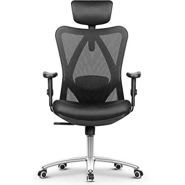 Imagem de Escritório de malha ergonômica com suporte lombar, escritório alto com braços flip-up, jogos de computador de malha com encosto de cabeça ajustável, ergonômico para trabalho em casa e escritório