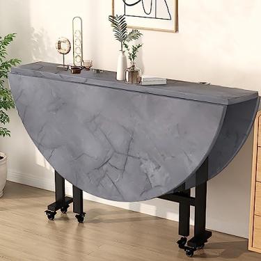 Imagem de Mesa de jantar redonda dobrável, mesa de cozinha com folhas caídas para espaços pequenos, versátil e dobrável, mesa de jantar, cozinha, escritório, 6 rodas, mesa de cozinha dobrável para economia de