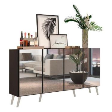 Imagem de Aparador Buffet 4 Portas com Espelho e Pés Preto/branco - MULTIMOVEIS