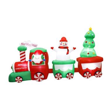 Imagem de Vaveren inflável de Natal de 2,6 metros para decoração externa, com lindas luzes embutidas, Papai Noel, boneco de neve e árvore de Natal. Ideal para