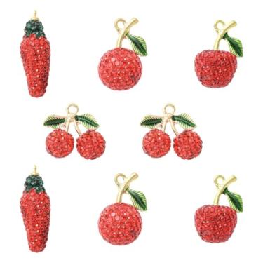 Imagem de KitBeads 8 peças, 4 estilos, pingentes de strass em forma de maçã, argila de polímero, frutas vermelhas, pingentes de pimenta quente para fazer joias, pulseiras, brincos, colar a granel