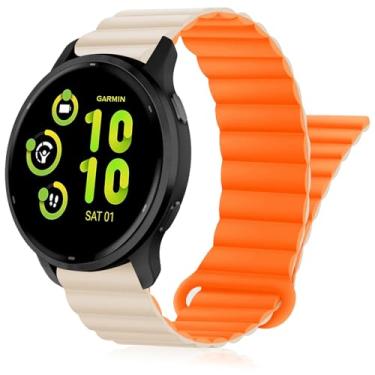 Imagem de Inhosper Pulseiras de relógio compatíveis com Garmin Vivoactive 6/5/3/Venu/Venu Sq/Venu 2 Plus, pulseira magnética de silicone dupla face de 20 mm para Garmin Forerunner 55/165/245/645 feminino e
