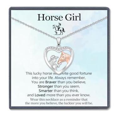 Imagem de PODLEV Presentes de cavalo para meninas, mulheres, vaqueiras e cavalos, colar com pingente de coração para adolescentes e crianças que amam cavalos, joias de presente equestre para aniversário, Natal